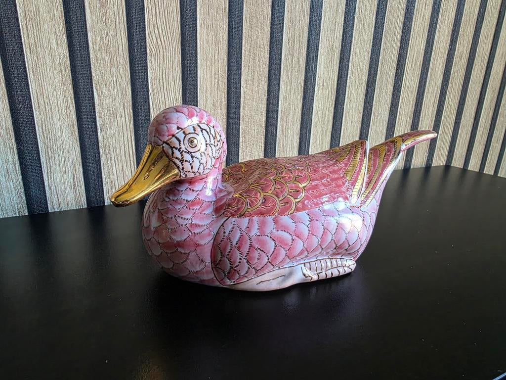 Chinees Japans eend beeldje rood roze goud handbeschilderd, Ophalen of Verzenden