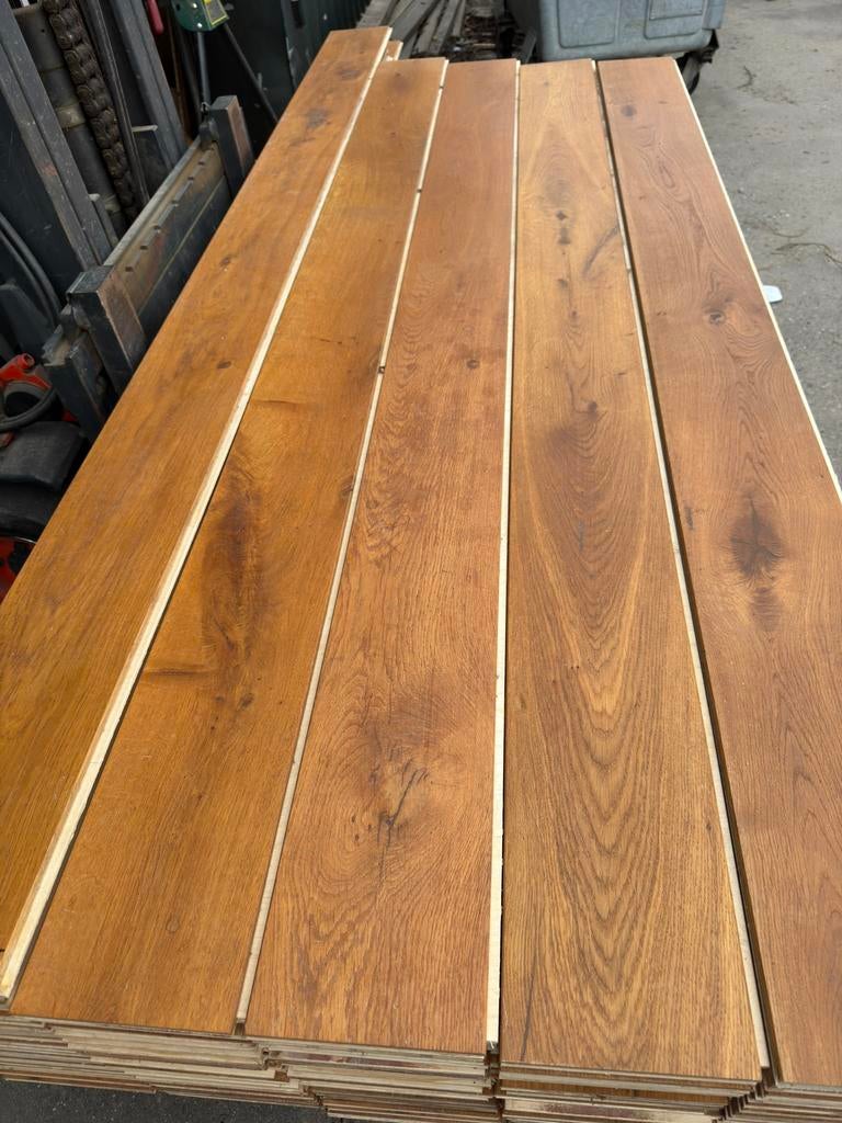 Eiken vloer 41 m2 multivloer 18 cm breed 1,8 cm dik top 6 mm, Doe-het-zelf en Verbouw, Ophalen, Gebruikt, Vloerdelen of -planken