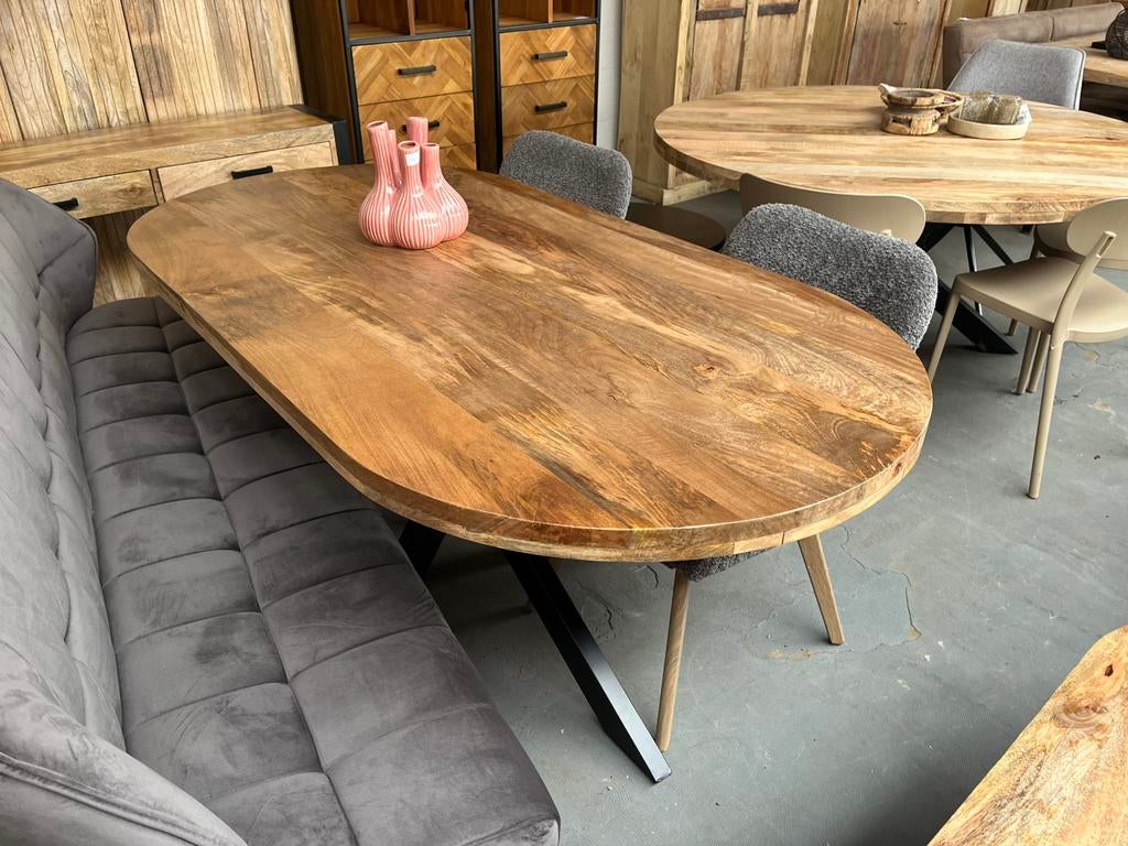 Magazijn leegverkoop eettafel deens ovaal mangohout matrix, Nieuw, Ophalen of Verzenden, Info@wkhome.nl, Argonweg 20 Amersfoort