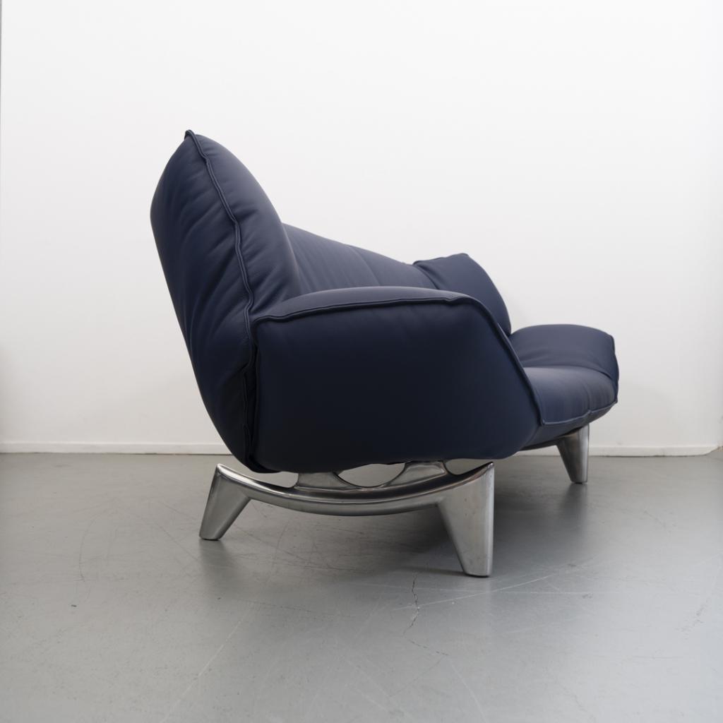 1x Leolux Tango 3-zits/223cm Bank Kobaltblauw Leer - Metaal, Niet ingevuld, Niet ingevuld, Leer, Ophalen of Verzenden