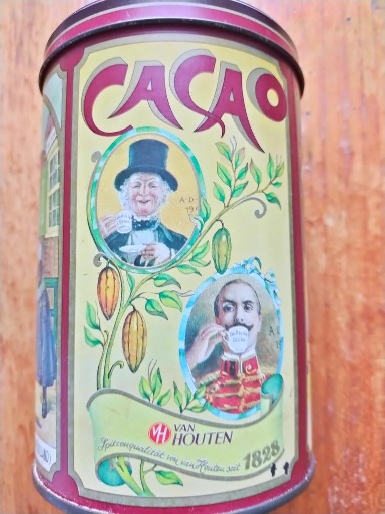 Ronde cacao blik van het merk van Houten., Verzamelen, Blikken, Ophalen of Verzenden, Gebruikt, Overige