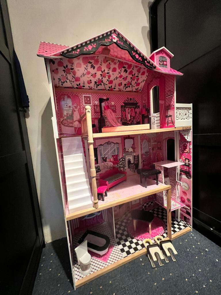 Kidkraft Amelia Poppenhuis met Meubels - Roze Houten Speelhu, Ophalen, Gebruikt, Poppenhuis