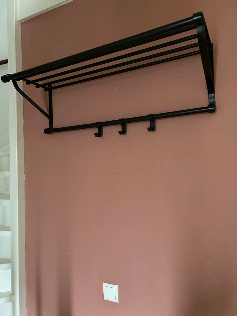 Zwarte kapstok met hoedenplank en haken, Gebruikt, Minder dan 100 cm, Metaal, Ophalen