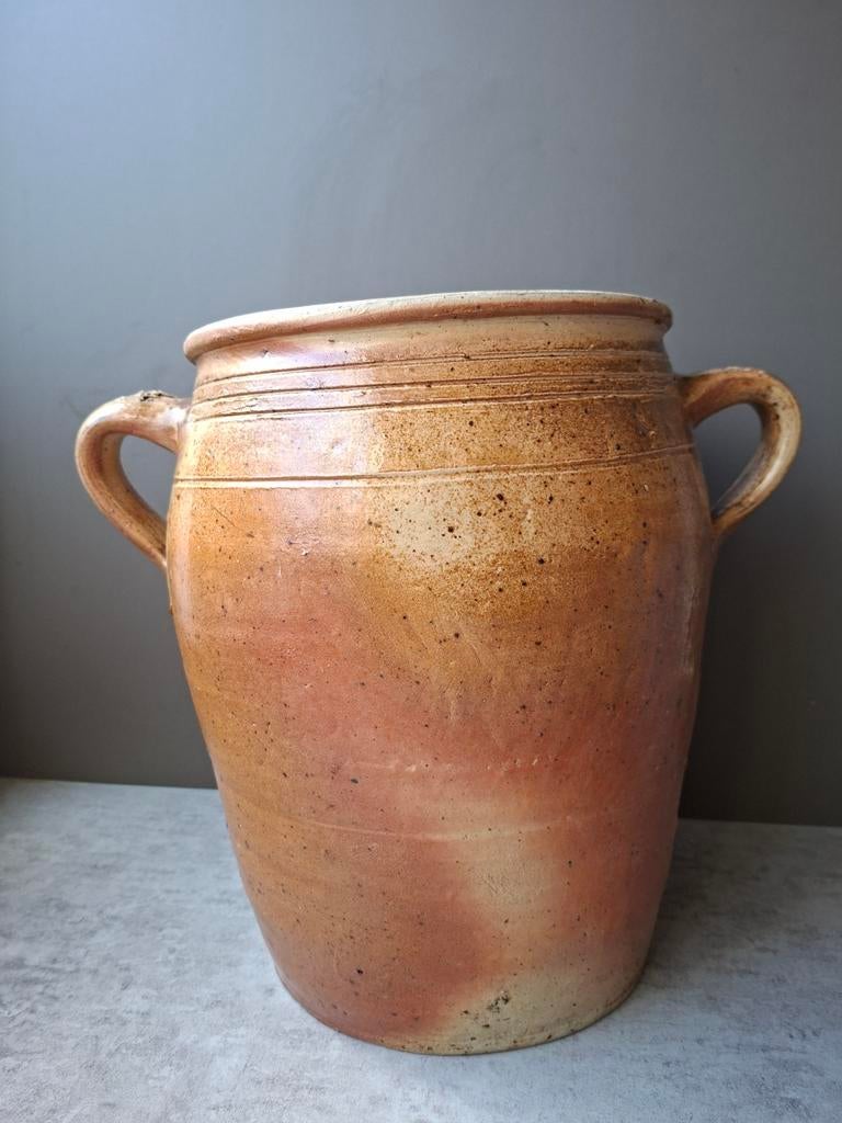 Grote Franse Brocante Gres Pot met Oren, Ophalen of Verzenden