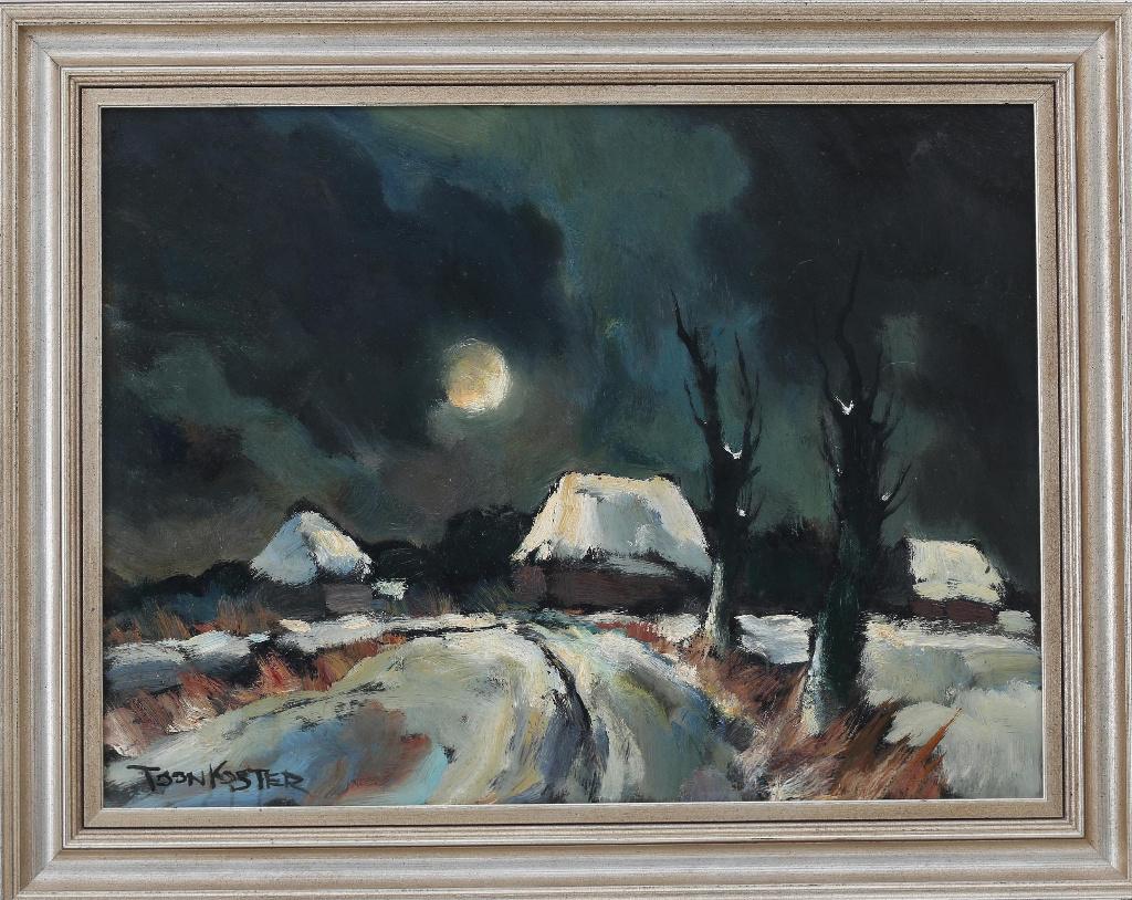 Toon Koster(1913)Olieverf Board "Landschap in Maanlicht" Ges, Ophalen of Verzenden