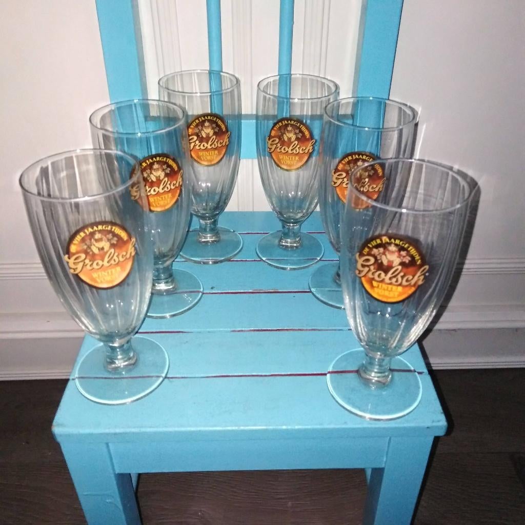 Grolsch wintervorst bierglazen set van 6, Ophalen, Zo goed als nieuw, Glas of Glazen, Grolsch
