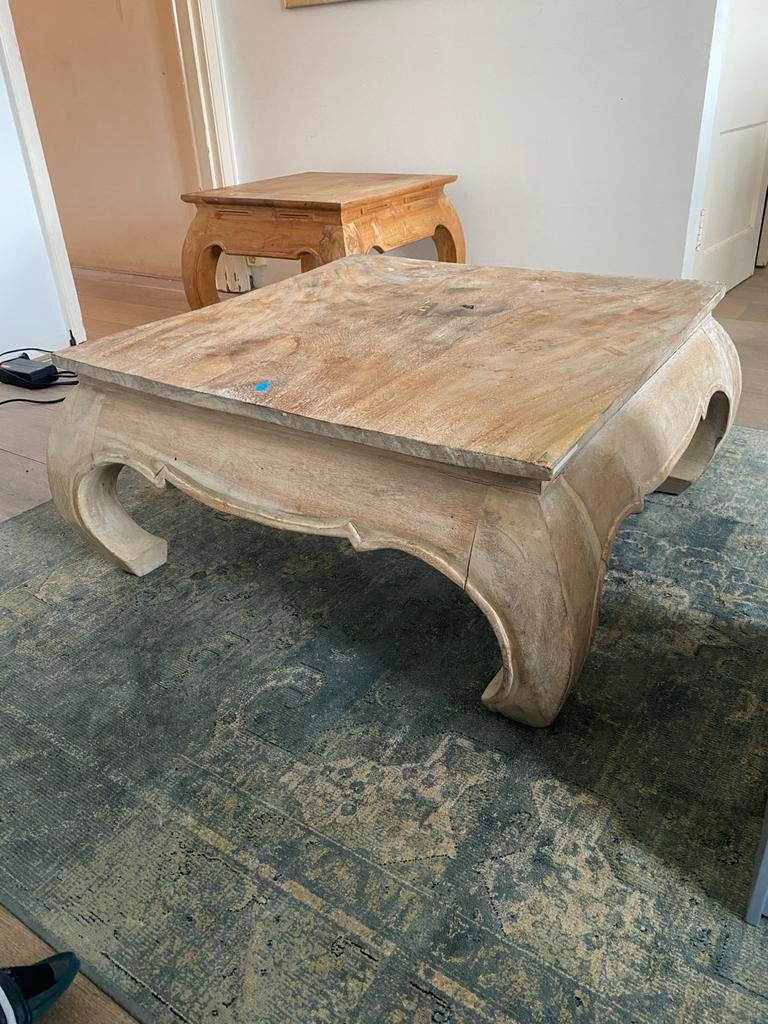Vierkante opium salontafel van massief hout, Ophalen, Gebruikt, Vierkant, 50 tot 100 cm