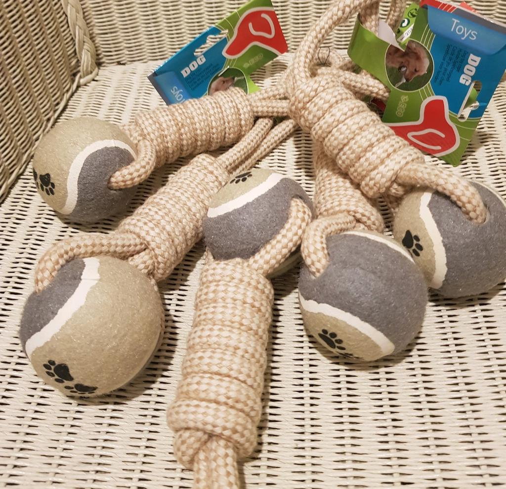 Partij van 5 honden speelballen met stevige touw, Ophalen, Nieuw