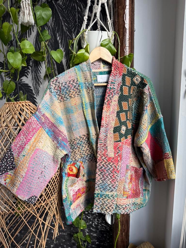 Handgemaakt By-bar antic Kantha jasje kimono one size, Verzenden, Zo goed als nieuw, Jasje