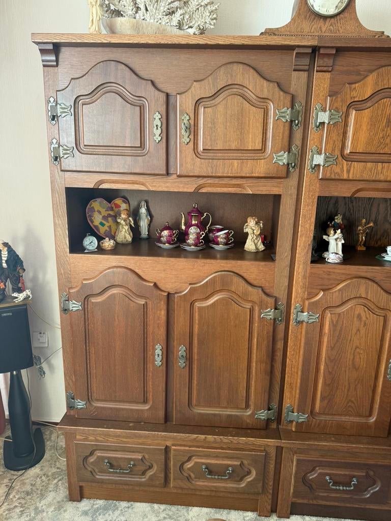 Vintage Oud-Hollandse Eiken Wandkast met Bar en Vitrine, Ophalen