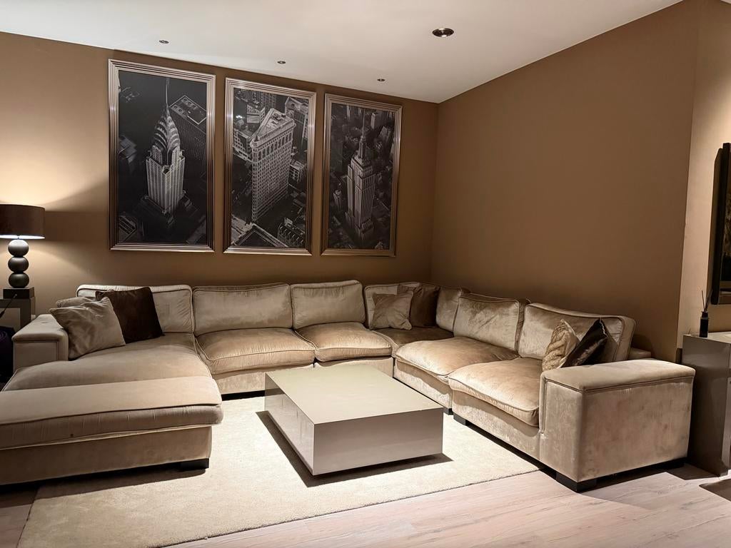 Super grote XXL velvet bank beige, Ophalen, Gebruikt, Hoekbank, 300 cm of meer