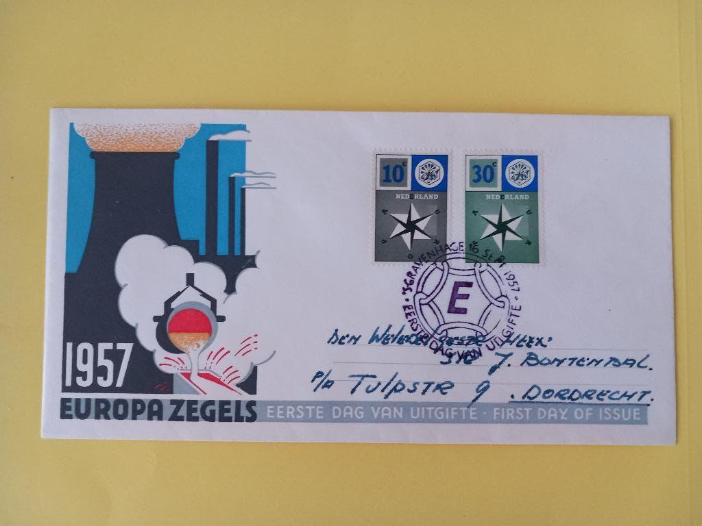 1957 Europazegels FDC E32 met open klep e2, Verzenden, T/m 1940, Gestempeld