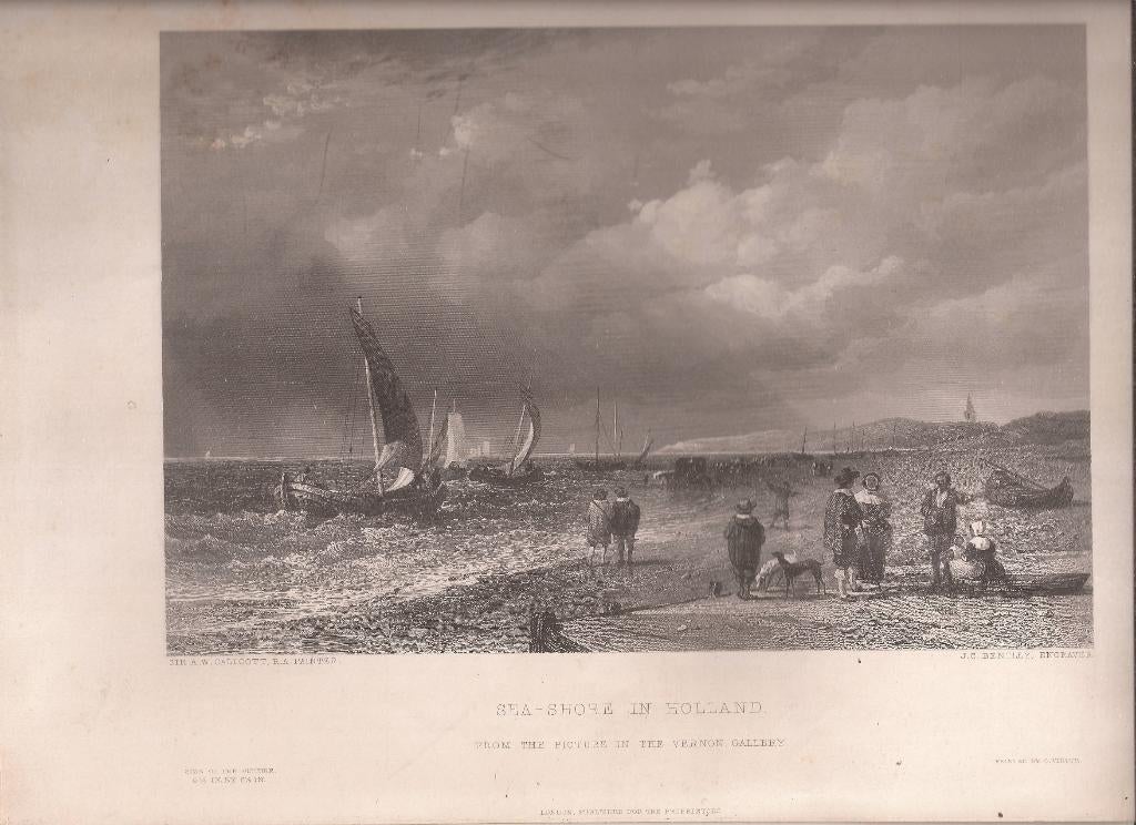 Sea - Shore in Holland (Scheveningen) Staalgravure ca. 1850, Antiek en Kunst, Kunst | Etsen en Gravures, 1800 - 1899, Ophalen of Verzenden