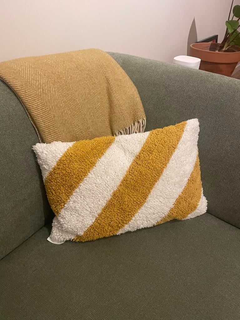 HK Living look kussen - Mosterdgeel en wit gestreept, Huis en Inrichting, Ophalen, Zo goed als nieuw, Geel, Rechthoekig