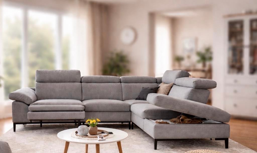 Bank Avalon grijs stof - Urban Loft stijl met elektrische ve, Ophalen of Verzenden, Gebruikt, Stof