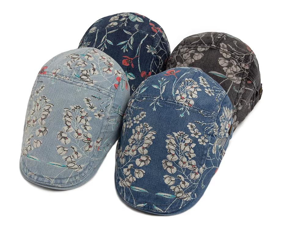 Bloemen denim flat cap (platte pet), Verzenden, Nieuw, Pet