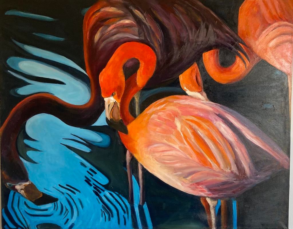 Schilderij Flamingo, Ophalen, Schilderij, 75 cm of meer