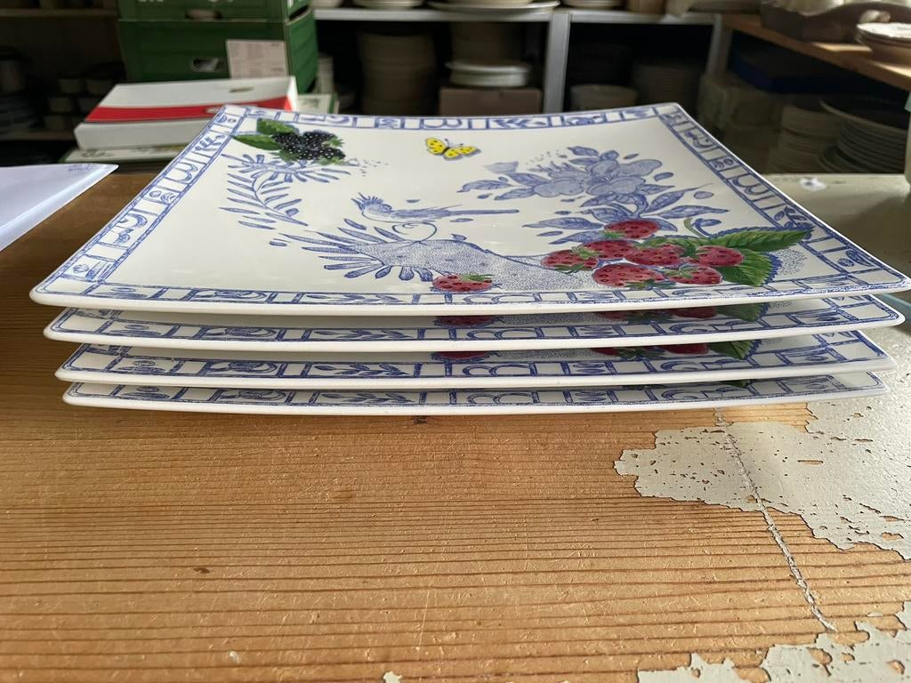 Gien OISEAU BLEU FRUIT rechthoekige borden, Ophalen of Verzenden, Zo goed als nieuw, Bord(en), Overige stijlen
