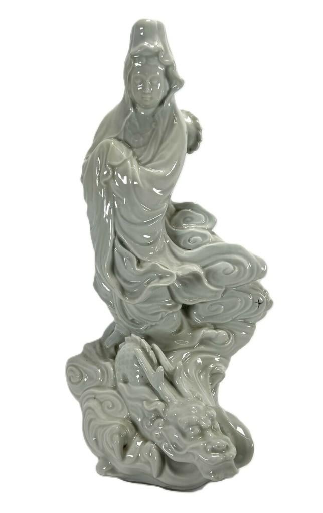 1407. Guanyin, Blanc de Chine - China, 19e/vroeg 20e eeuw, Ophalen of Verzenden