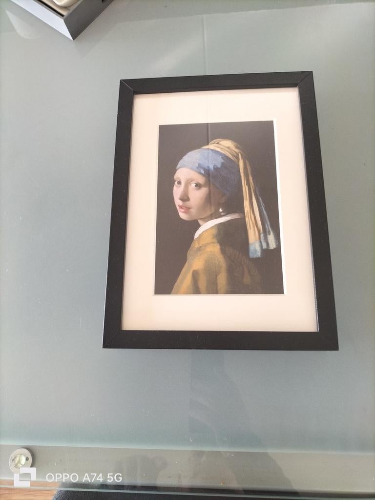 Schilderij Meisje met de Parel in zwarte lijst, Ophalen of Verzenden