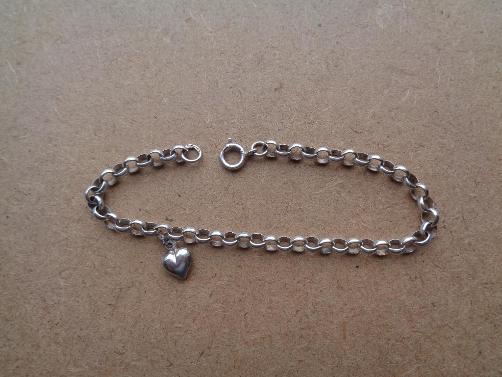zilveren schakelarmband met hartje [044], Verzenden, Zo goed als nieuw, Met bedels of kralen, Zilver