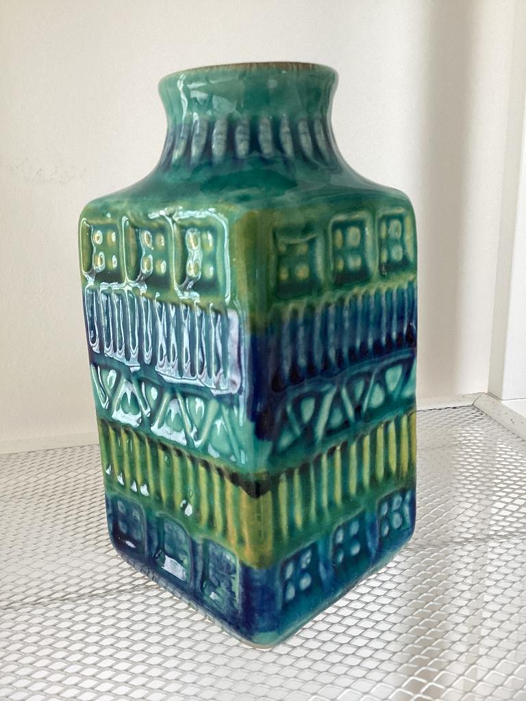 Vintage Vaas W. Germany Bay 7014 Bodo Mans Blauw Groen, Ophalen