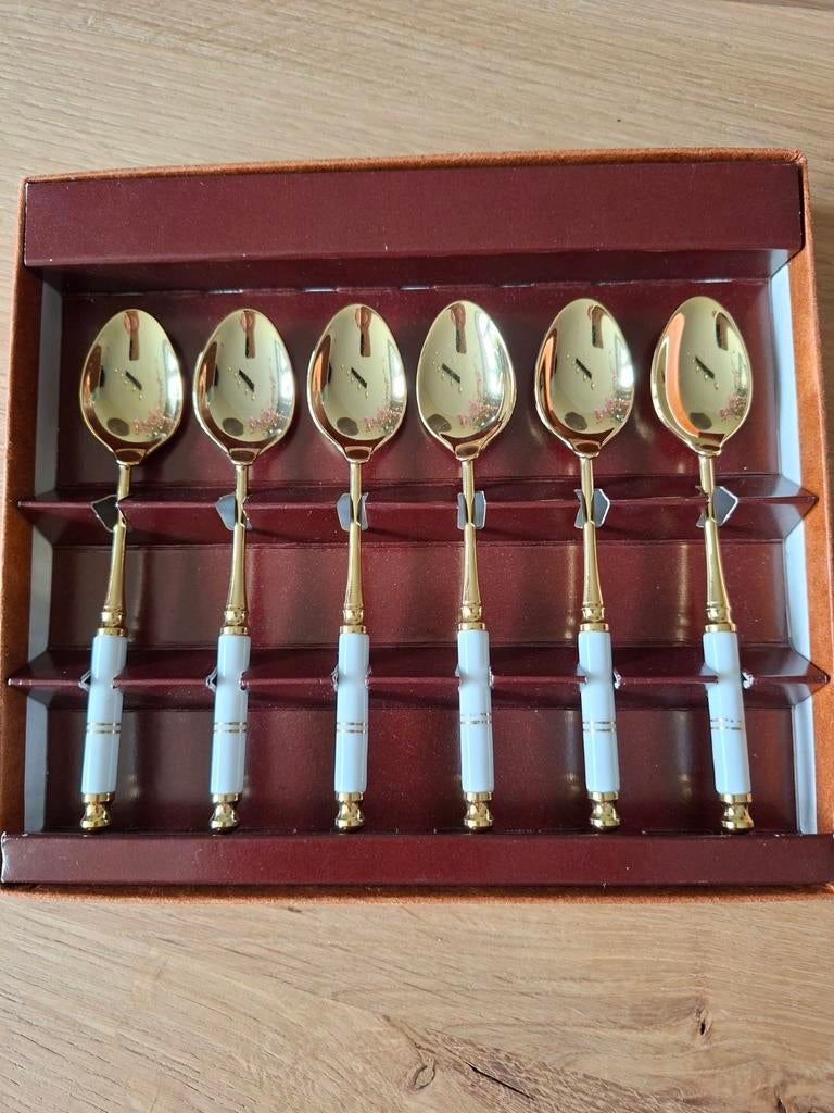 Antiek Martian Japans vergulde lepeltjes 6 stuks in doosje, Antiek en Kunst, Antiek | Bestek, Ophalen of Verzenden