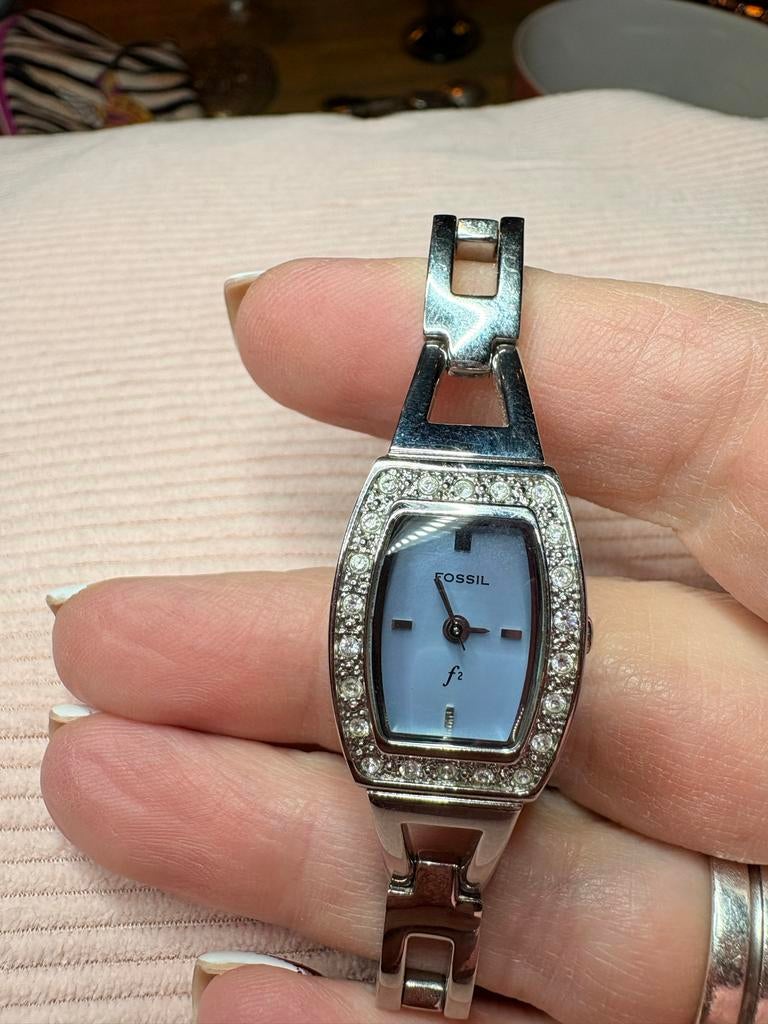 Fossil F2 Dameshorloge ES-9723 - Stalen band met Strass, Sieraden, Tassen en Uiterlijk, Horloges | Dames, Gebruikt, Staal, Fossil