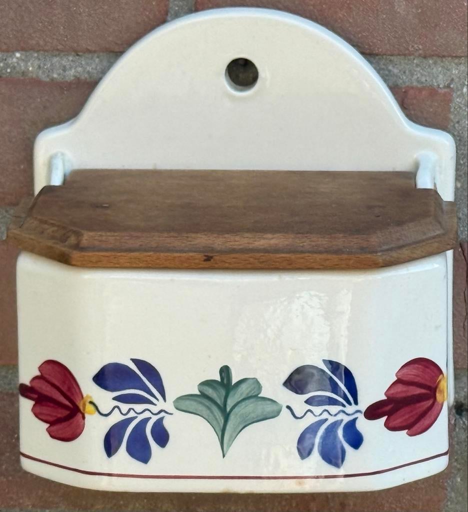 Boerenbont Zoutpot met Houten Deksel, Ophalen of Verzenden