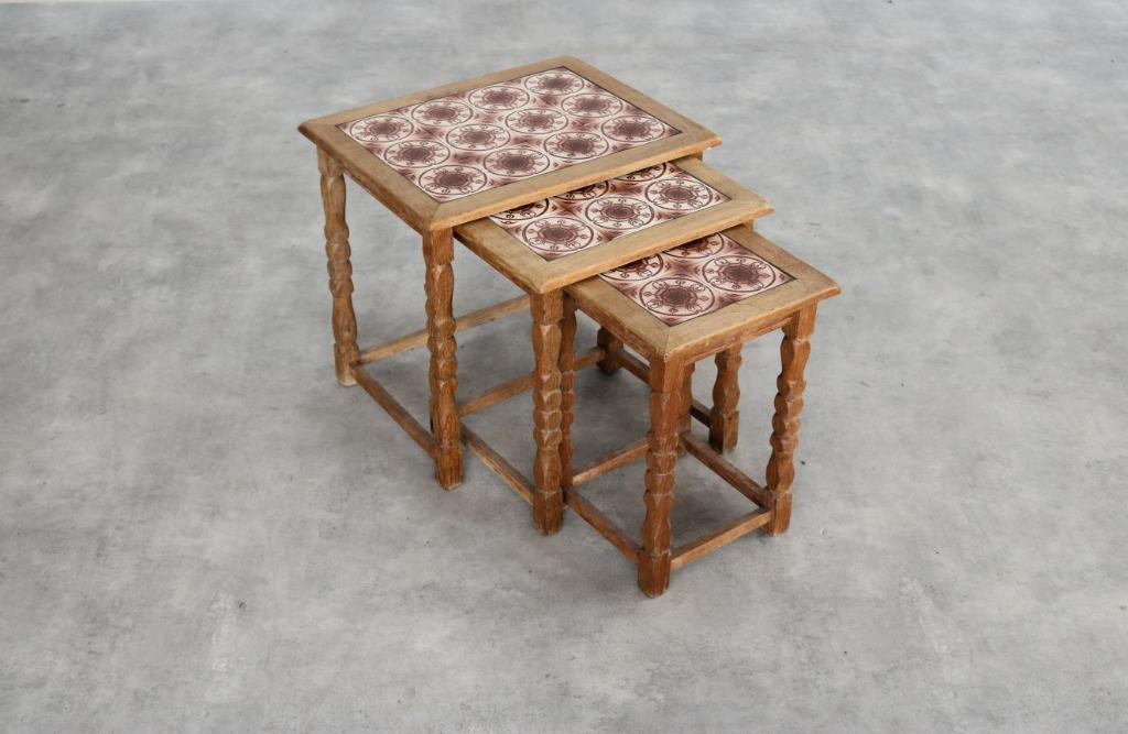 brutalist bijzettafels | nesting tables | jaren 60 | Deens, Huis en Inrichting, Tafels | Bijzettafels, Minder dan 55 cm, Gebruikt