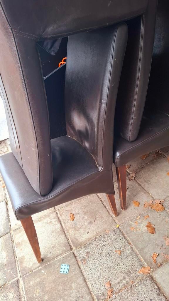 GRATIS!! 6 eetkamer stoelen. Bruin, Ophalen, Gebruikt, Minder dan 75 cm, 50 tot 75 cm