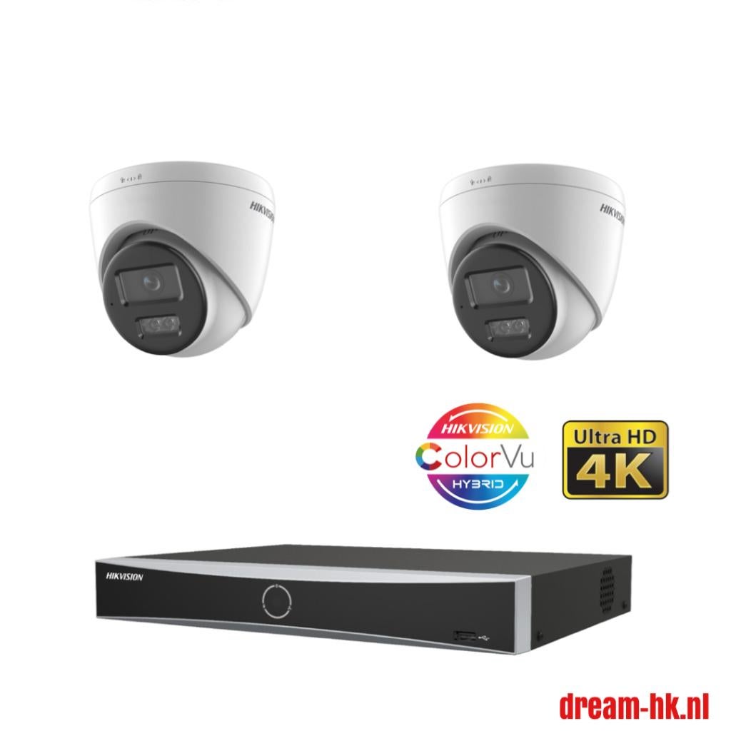 8MP Hikvision Hybrid ColorVu PoE set/NVR+2x ColorVu camera, Audio, Tv en Foto, Videobewaking, Ophalen of Verzenden, Nieuw, Buitencamera