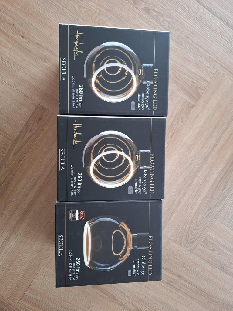 Drie Segula Floating LED 15cm lampen smokey grey dimmable, Ophalen of Verzenden