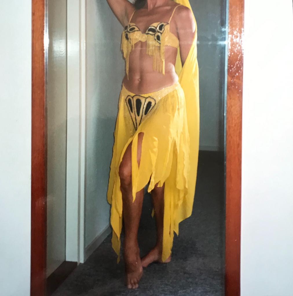 Buikdans kostuum, bellydance, maat 36 met sluier en armband., Carnaval, Ophalen of Verzenden, Kleding, Maat 36 (S)