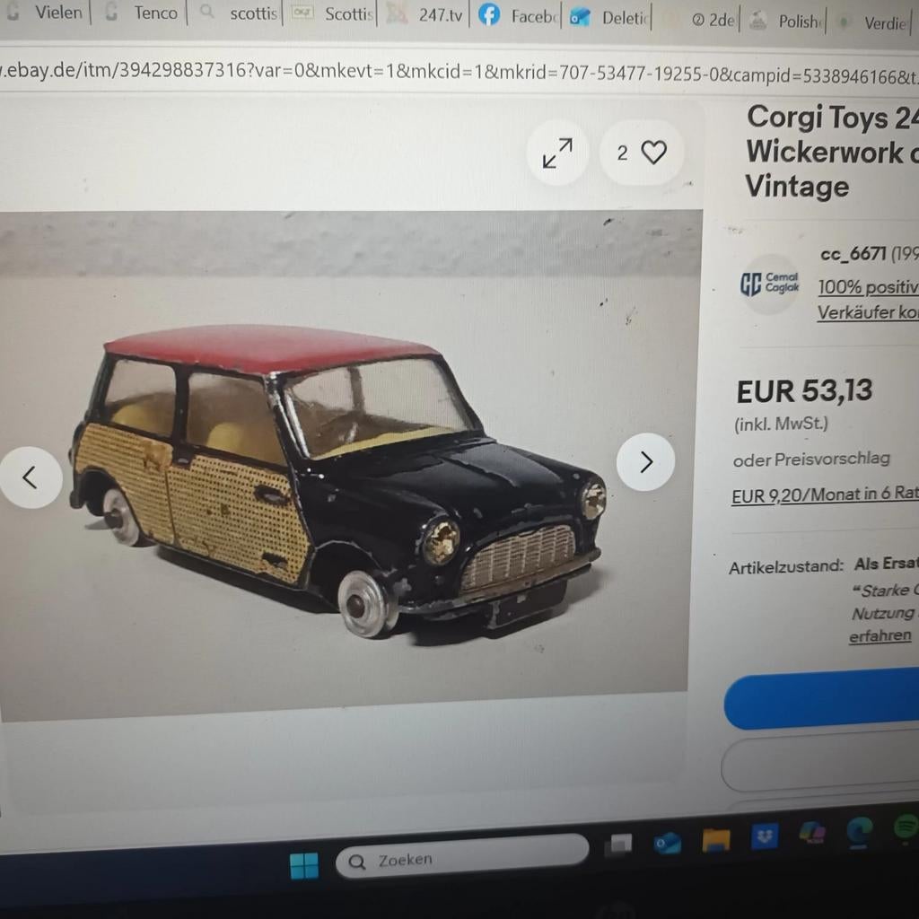 corgi toys # 249 morris mini cooper wickerwork 2 VARIANTEN, Verzenden, Gebruikt, Auto, Corgi