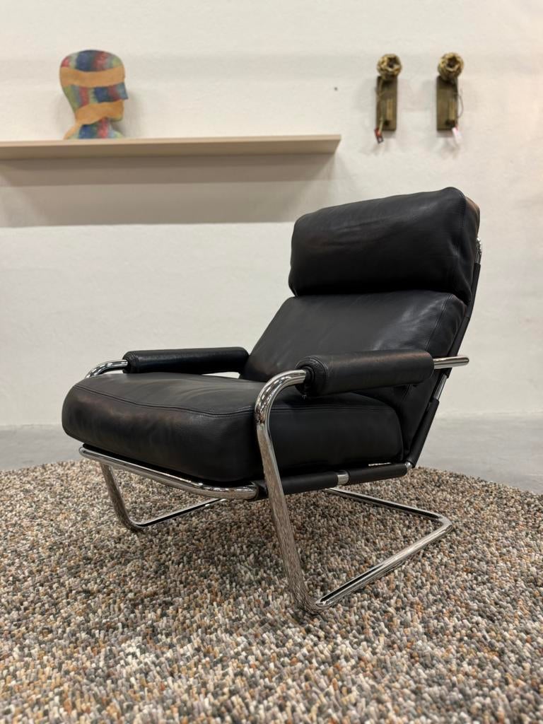 Gelderland meneer Oberman 601 Fauteuil zwart leer Stoel, Huis en Inrichting, Fauteuils, Gelderland, 50 tot 75 cm, Leer, 75 tot 100 cm