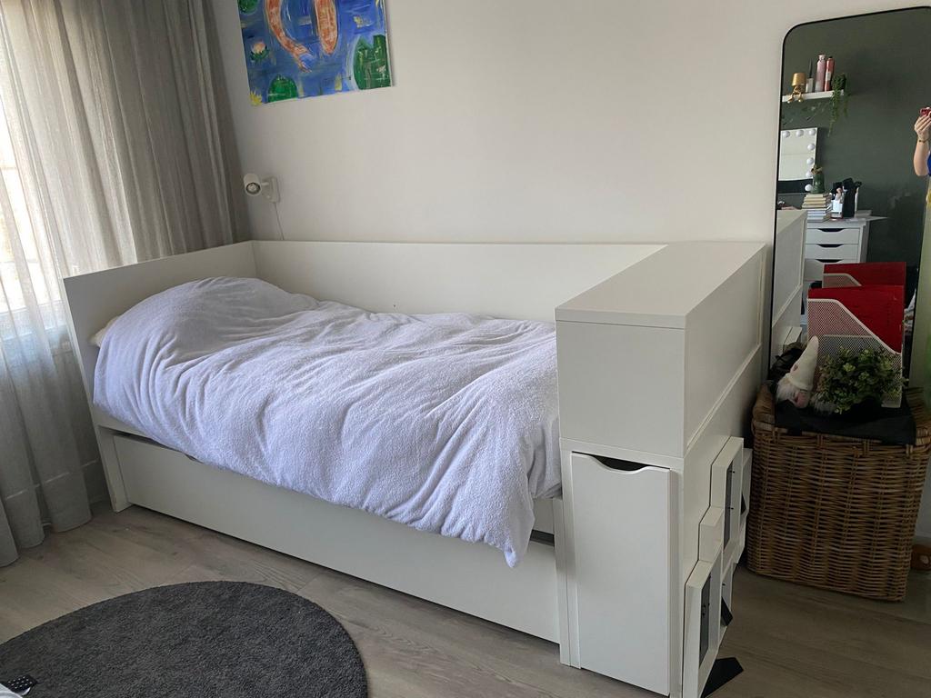 Ikea Flaxa  1 pers bed met onderbed en nachtkastje., Ophalen, Gebruikt, 90 cm, Eenpersoons