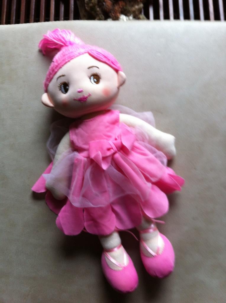 Meisjes stoffen popje Roze L 40 cm, Ophalen of Verzenden, Zo goed als nieuw, Roze, Overige typen