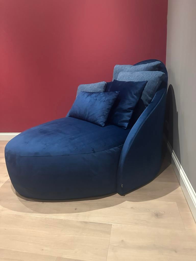 Passe Partout  Lounge Fauteuil Toya- Blauw Velours, Ophalen, Lounge / relax / loveseat romantisch, Eenpersoons, Zo goed als nieuw