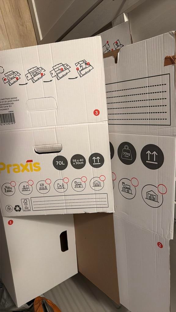 3 verhuisdozen Praxis, Doe-het-zelf en Verbouw, Kratten en Dozen, Ophalen, Minder dan 35 cm, Minder dan 50 cm, Minder dan 40 cm