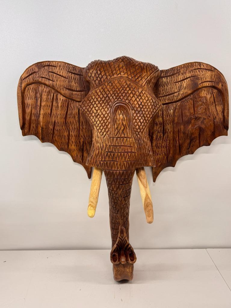 Grote houten olifantenhoofd wanddecoratie 65 cm, Ophalen, Westerndeco, Nieuw, Zoetermeer