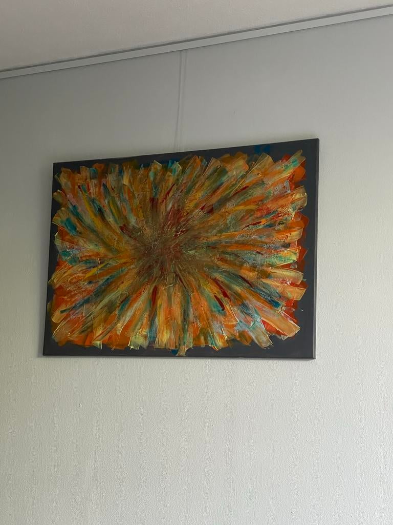 Abstract schilderij met warme kleuren, Ophalen of Verzenden