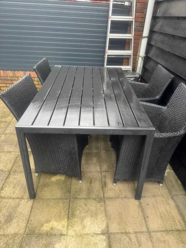 Tuintafel met 4 stoelen, Ophalen of Verzenden, Gebruikt, Rechthoekig, Overige materialen