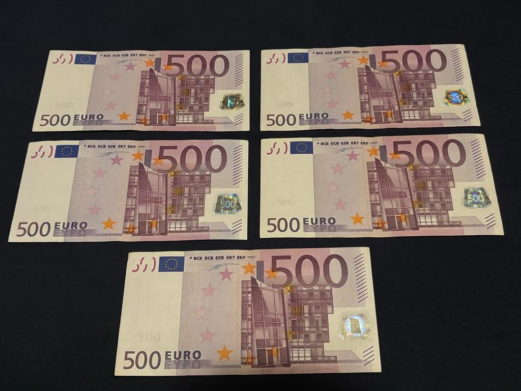 5x zeldzame € 500 euro biljetten met handtekening Duisenberg, Postzegels en Munten, Bankbiljetten | Europa | Eurobiljetten, Ophalen of Verzenden