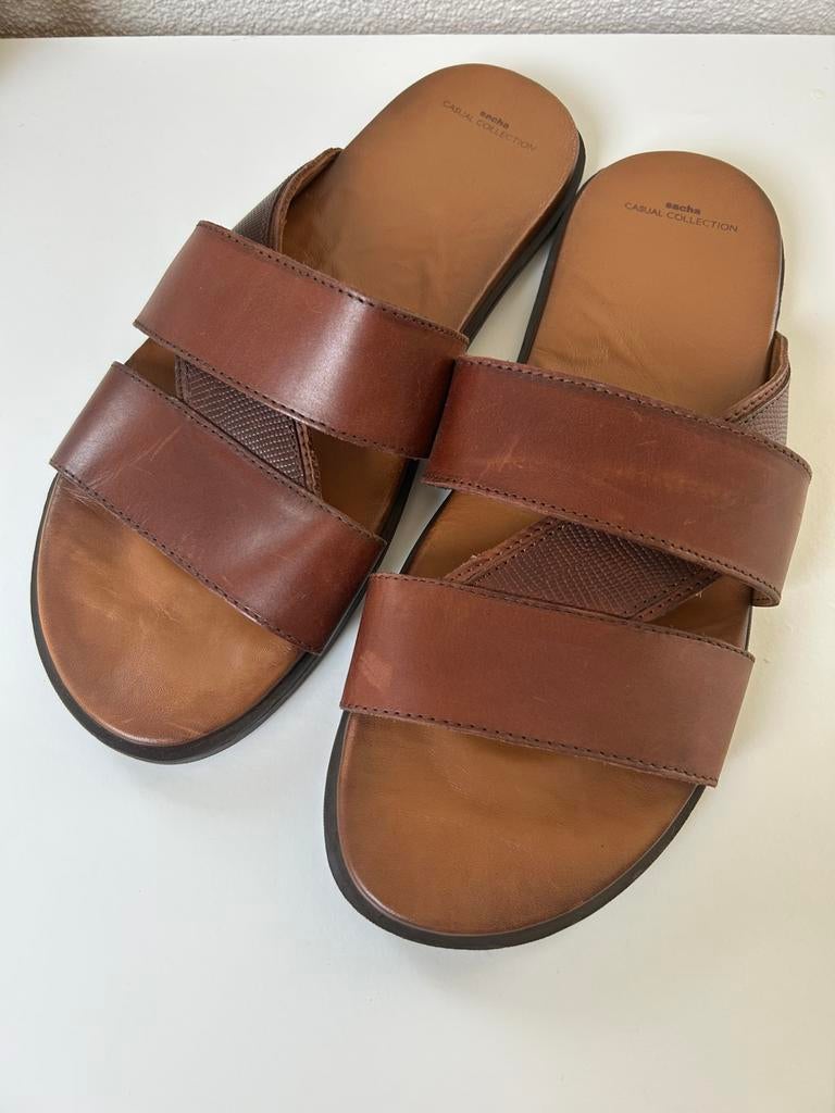 Heren slippers leer maat 44, Ophalen, Zo goed als nieuw, Bruin