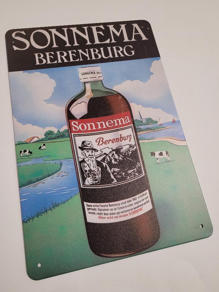 Sonnema Berenburg fles reclamebord van metaal wandbord deco, Verzamelen, Reclamebord, Info@deconoord.nl, Deco Noord, Nieuw