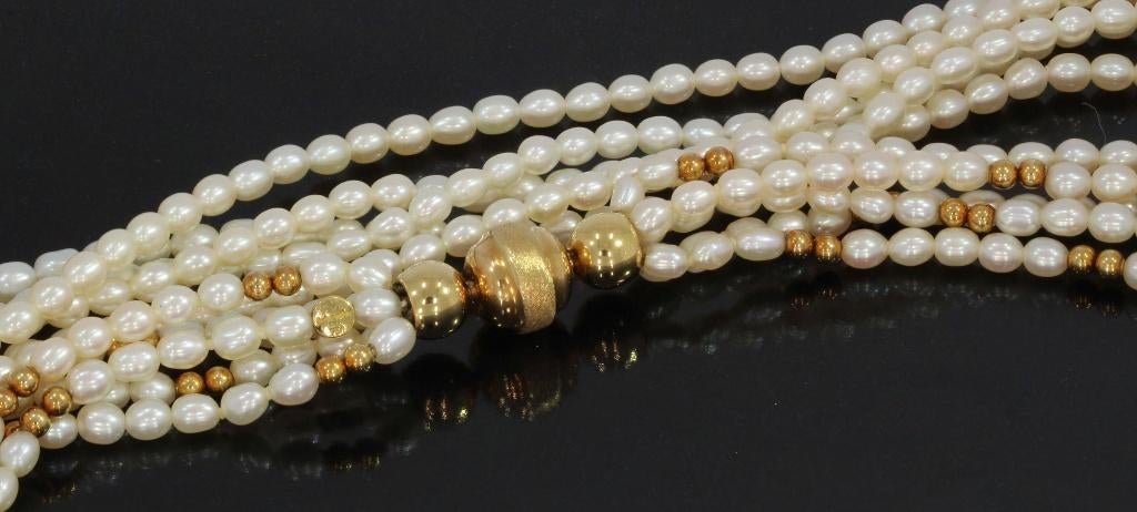 Schoeffel parel ketting 18k slot goud bollen dames vintage, Voordeelsieraden, Verzenden, Zo goed als nieuw, Met edelsteen