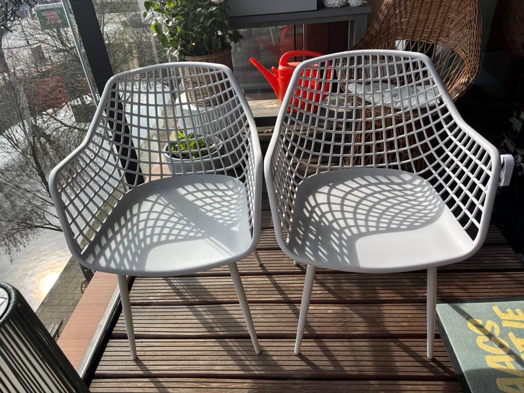 Webbingstoelen 2 stuks grijs als nieuw, Tuin en Terras, Tuinstoelen, Ophalen, Zo goed als nieuw, Kunststof