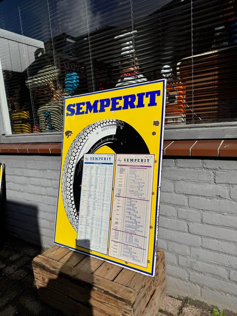 Groot oud emaille reclamebord Semperit, Ophalen