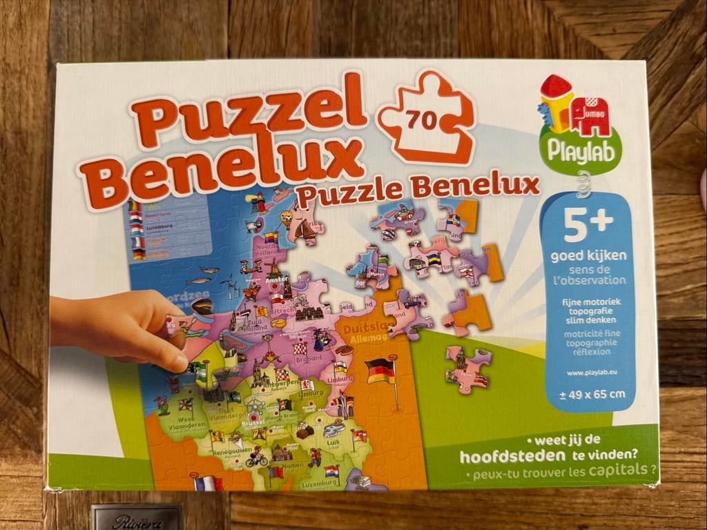 Jumbo Playlab Puzzel Benelux 70 stukjes - Landkaart, Ophalen of Verzenden, Meer dan 50 stukjes, Gebruikt, 6 jaar of ouder